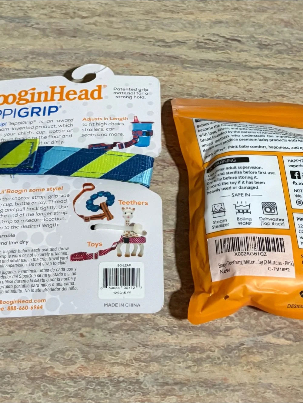 BooginHead Sippigrip Cup Holder Strap & Giftty 2-Babby Mittens Teeting Toys Set